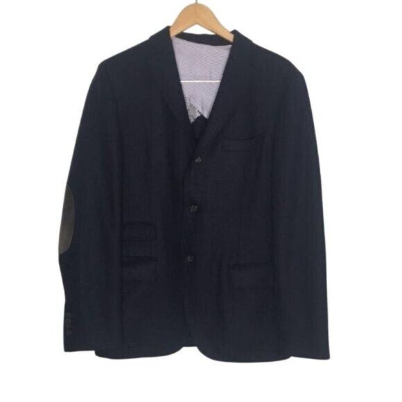 Eden Park Mens Navy Wool Blazer With Suede Elbow Patches Three-Button Front Mult - Picture 3 of 16